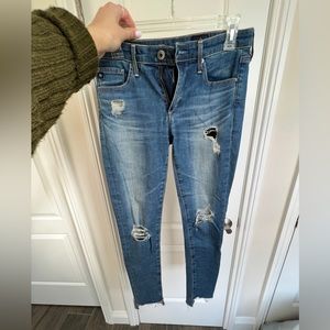 The middi ankle AG ripped jeans, size 26R light/faded denim blue jeans